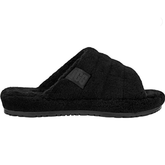 NEW UGG Mens Size 9, Women's 11 Fluff You Open Toe Slippers, Black - Picture 2 of 6